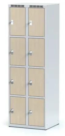 Alfa 3 Šatníková skrinka s úložnými boxami, 8 boxov 300 mm, laminované dvere breza, cylindrický zámok