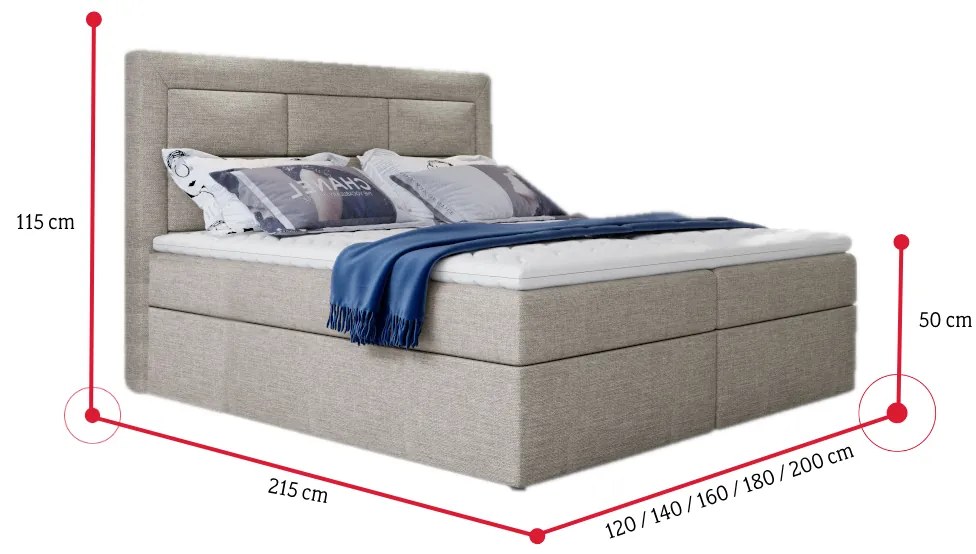 Čalúnená posteľ boxspring SAVOY, 140x200, mat velvet 63