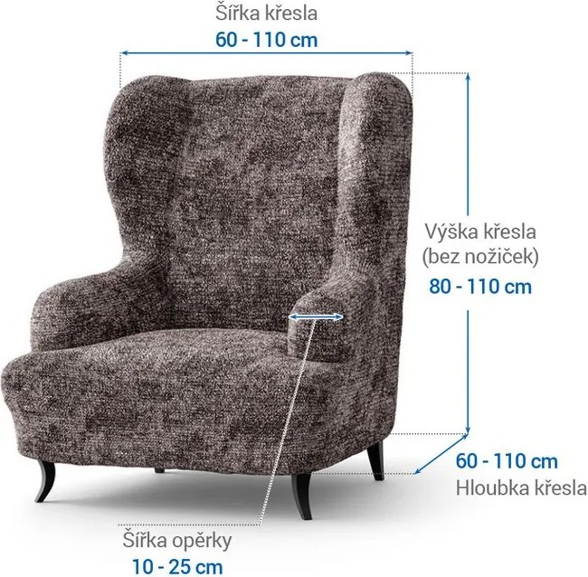 Bielastické poťahy MARMO hnedé kreslo ušiak (š. 60 - 110 cm)