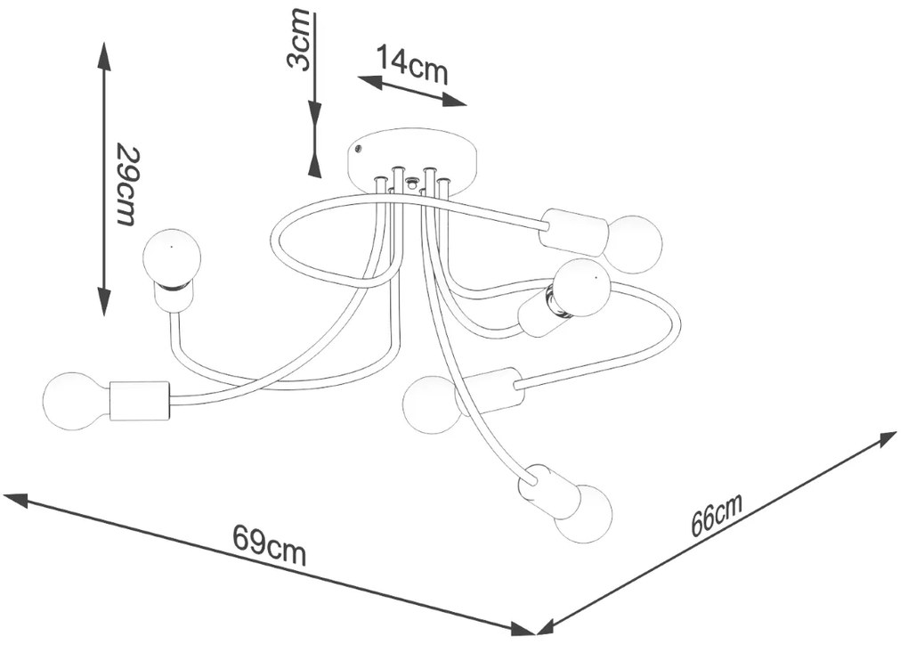 Stropné svietidlo Levar 6, čierne telo svietidla