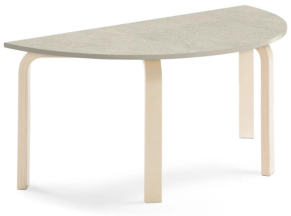 Stôl ELTON, polkruh, 1200x600x530 mm, linoleum - šedá, breza