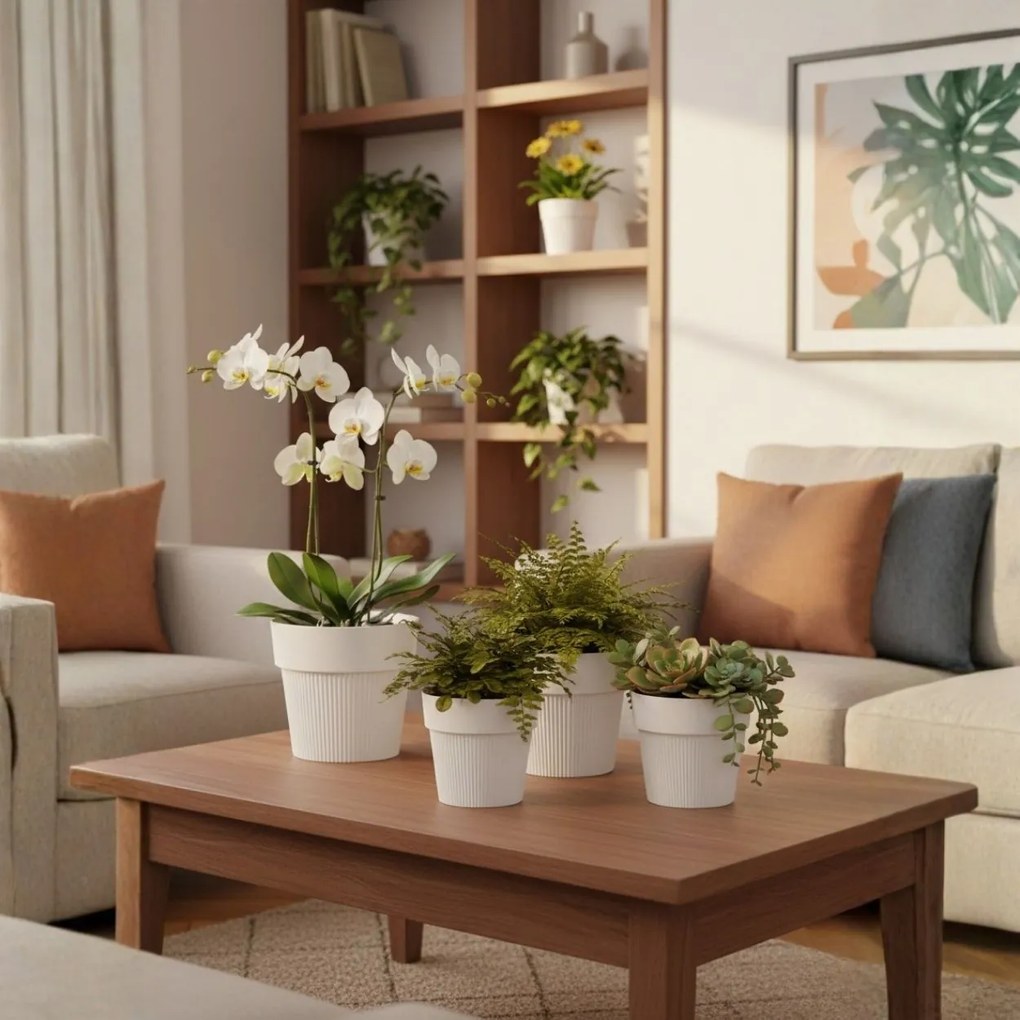 PLASTOVÝ KVETINÁČ SILVA LINE 16X14 CM KRÉMOVÁ