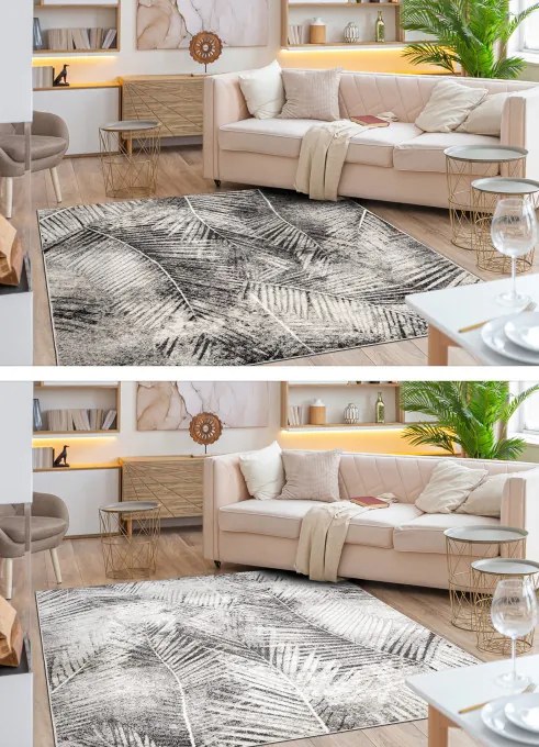 Koberec MATEO 8035/944 palmové listy - štrukturálny sivý / béžový