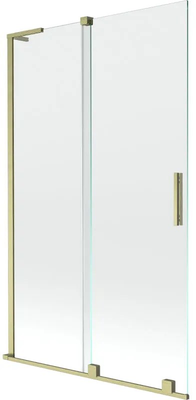Mexen Velar L, 2-krídlová posuvná vaňová zástena 110 x 150 cm, 8mm číre sklo, zlatý matný profil, 896-110-003-01-55