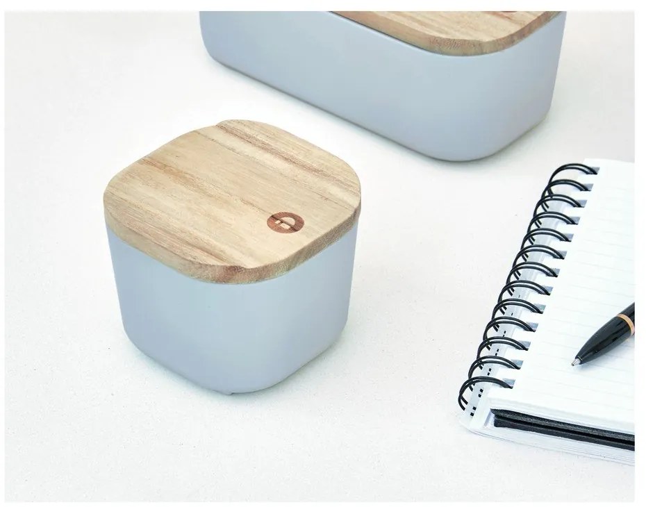 Sivý úložný box s vekom z dreva paulownia iDesign Eco, 9 x 9 cm
