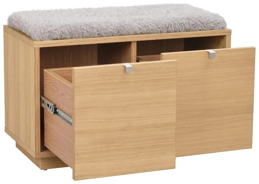 Skrinka na topánky v dekore duba s lavicou v sivo-prírodnej farbe Confetti – Rowico