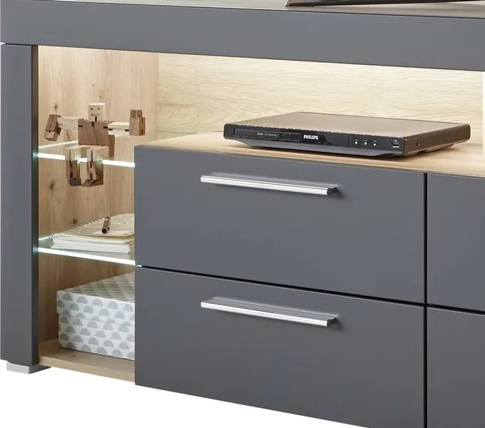 TV stolík Goal, dub/šedý, s osvetlením