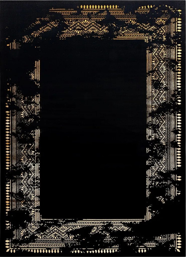 Dywany Łuszczów 200x290 cm Kusový koberec Gloss 408C 86 glamour black/gold, čierna, chodba / predsieň