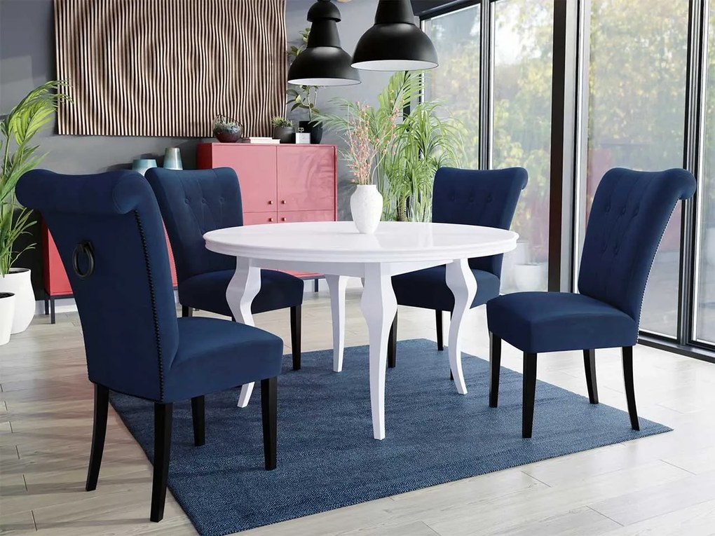 Stôl Julia FI 100 so 4 stoličkami ST65, Farby: čierny, Farby:: biely lesk, Potah: Magic Velvet 2217