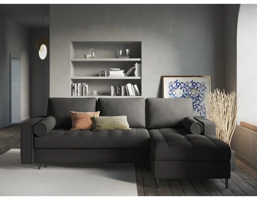 Tmavosivá rozkladacia rohová pohovka Milo Casa Santo, pravý roh