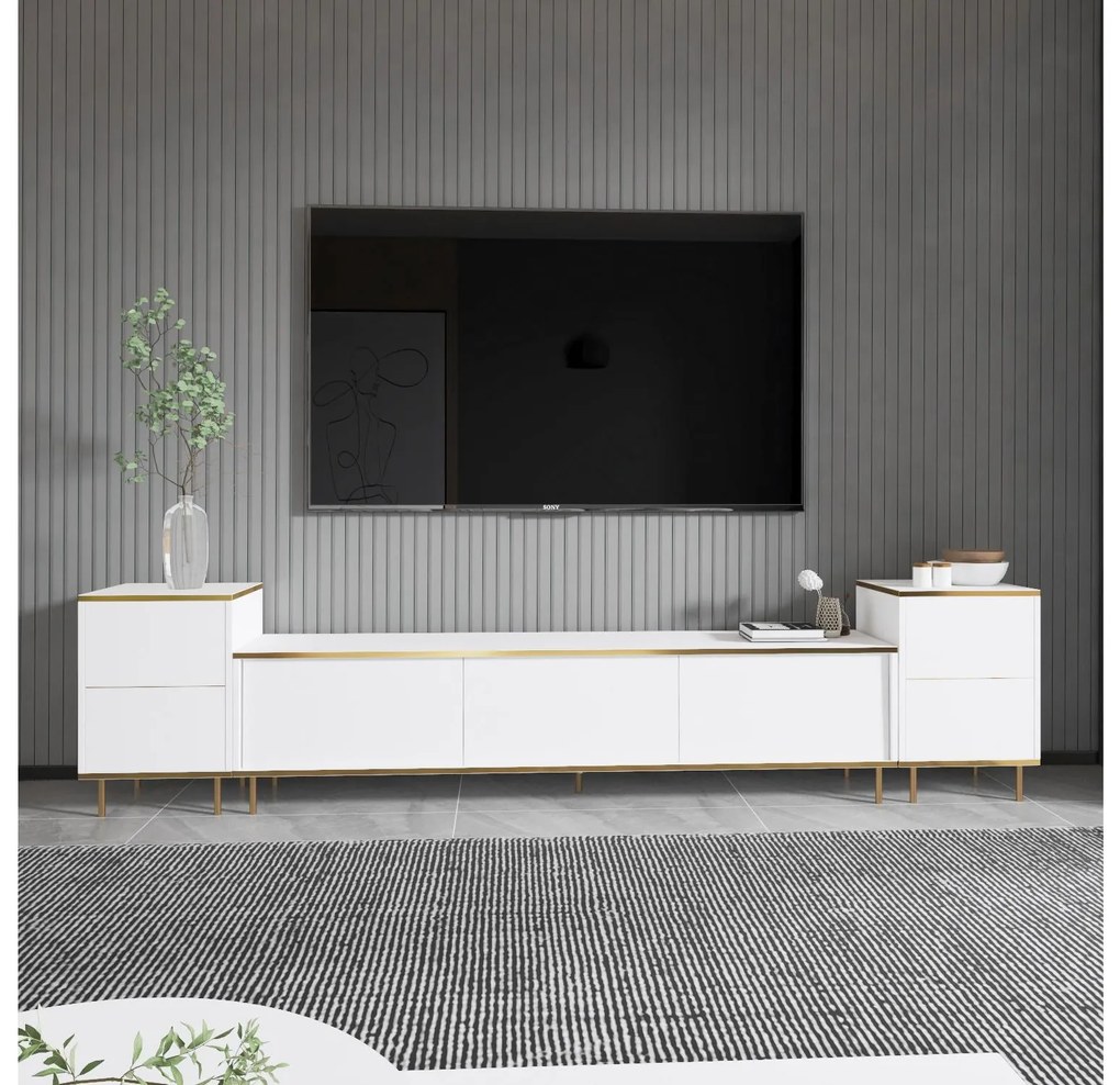 TV stolík/skrinka Iris (biela + zlatá) . Akcia -18%. Vlastná spoľahlivá doprava až k Vám domov. 1095703