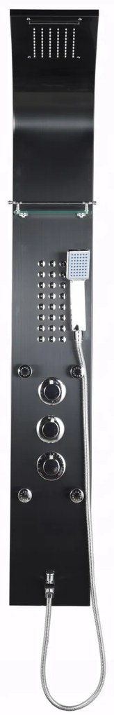 Sprchový rohový panel CASCADA 5v1 - s termostatom a výtokom do vane - čierny matný