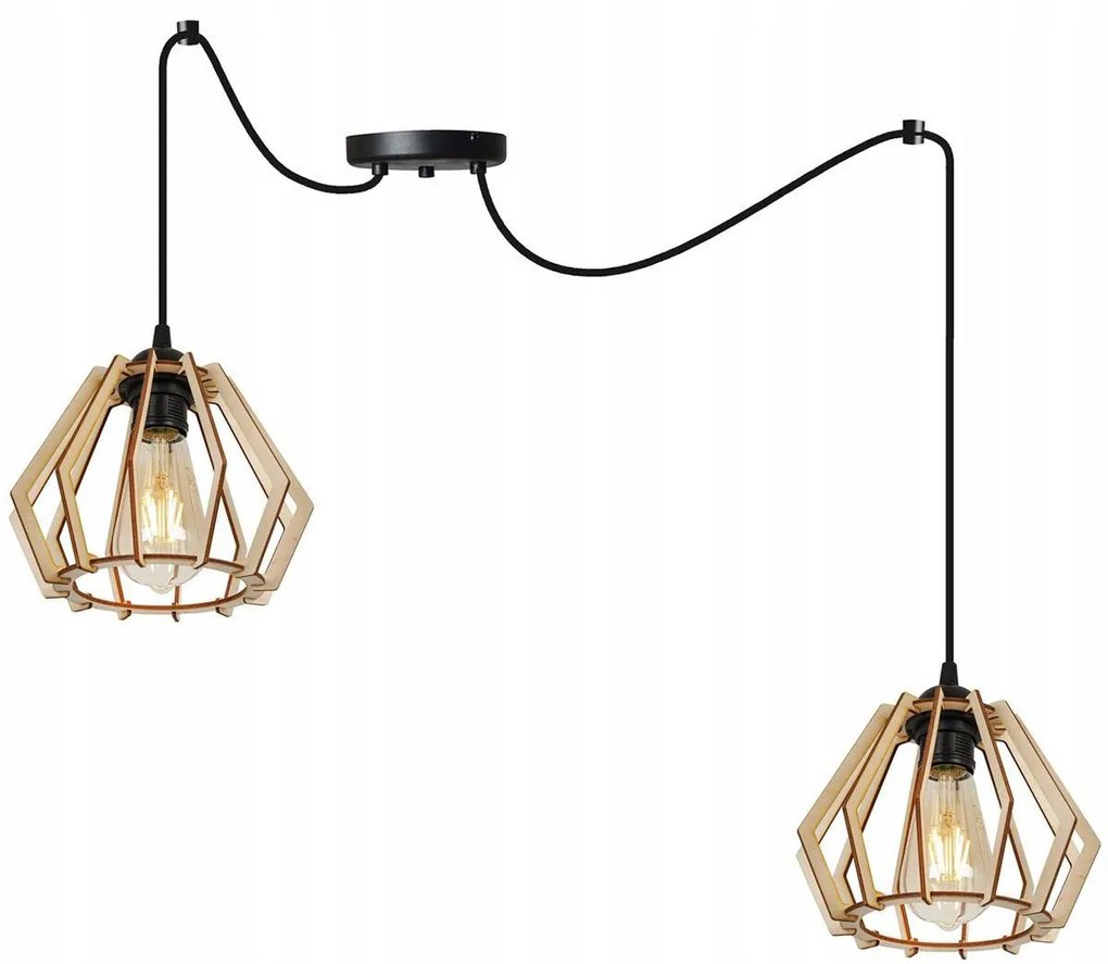 Závesné svietidlo Timber Spider, 2x drevené tienidlo