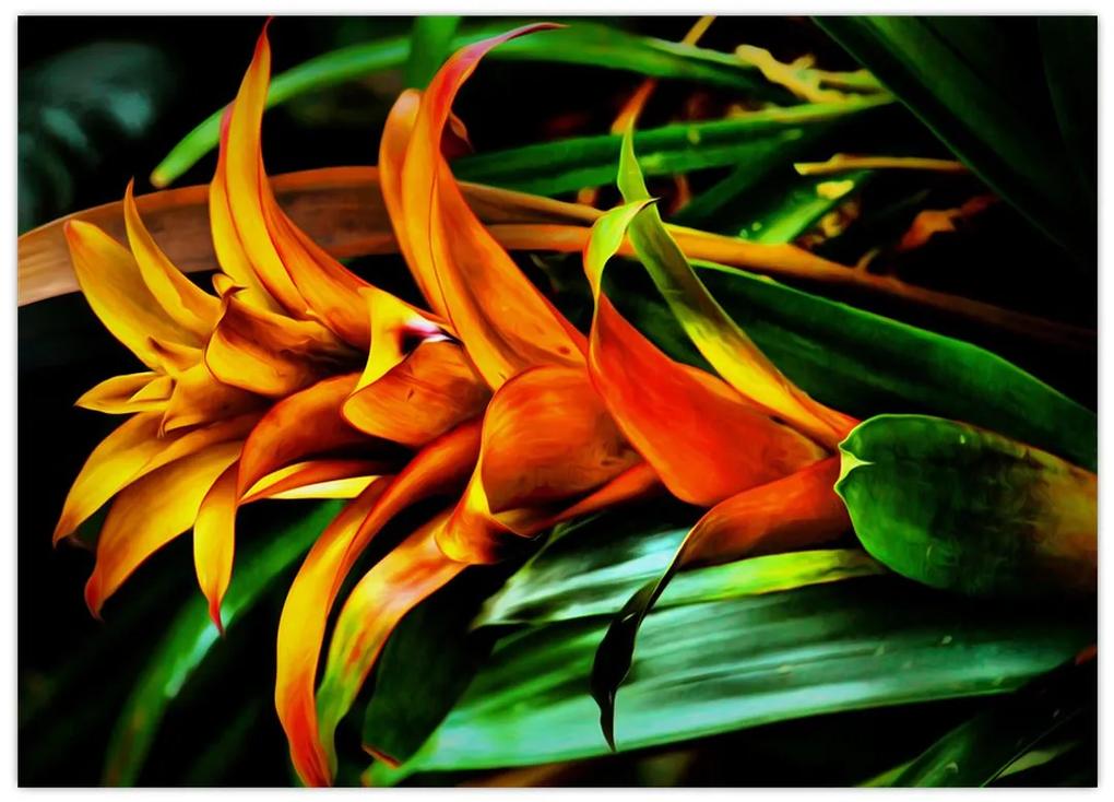 Sklenený obraz oranžovej kytice (70x50 cm)