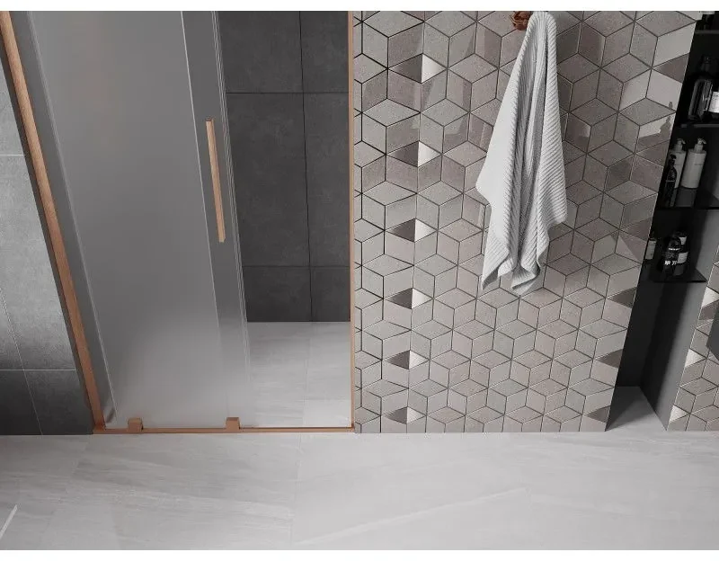 Mexen Velar L, posuvné sprchové dvere do otvoru 110 cm, 8mm sklo námraza, medená matná, 871-110-003-31-65