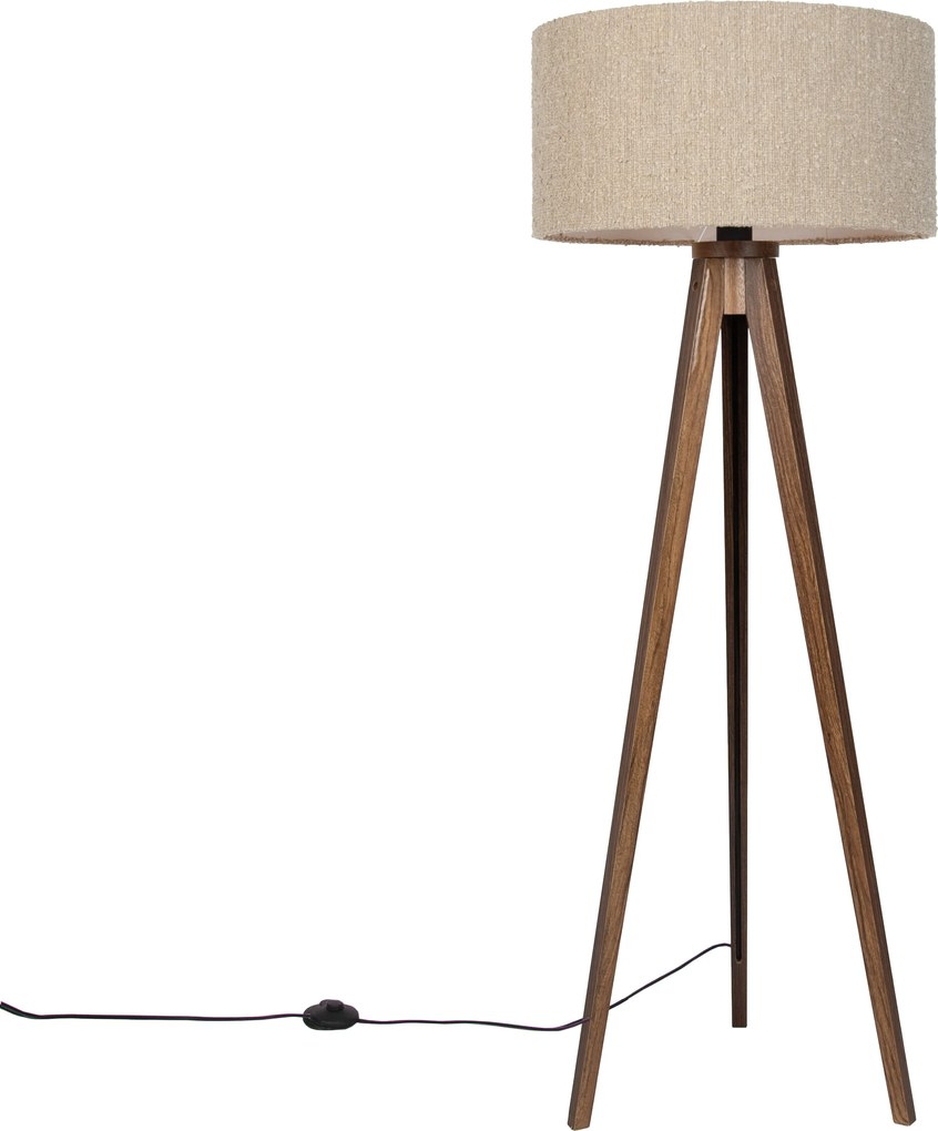 Moderná stojaca lampa z orechového dreva s béžovým buklé tienidlom 50 cm - Tripod Classic