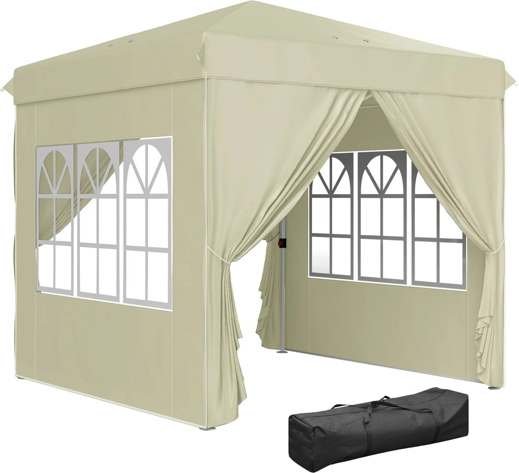 Pavilón Outsunny cca 2.5x2.5m, vodeodolný stabilný zimný skladací pavilón, UV ochrana 50+, skladací párty stan s 4 bočnými panelmi a taškou, pavilón d