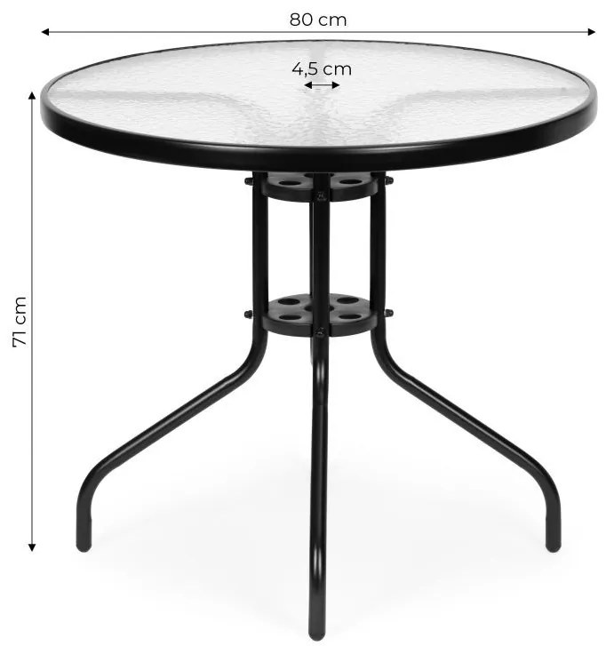 Okrúhly záhradný stôl 80 cm sklenený