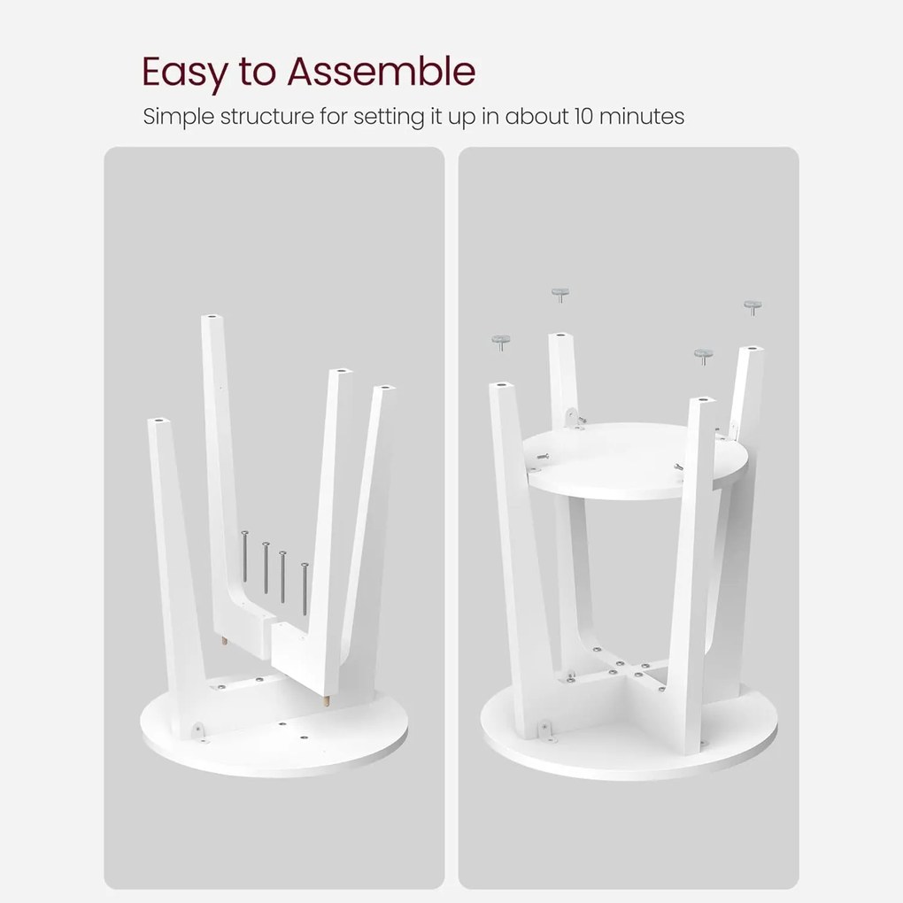 Príručný stolík, malý okrúhly stolík so spodnou policou, biely