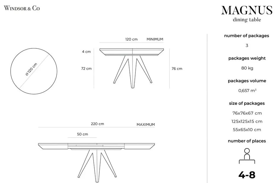 Okrúhly rozkladací jedálenský stôl s prídavnou doskou s doskou v dubovom dekore ø 120 cm Magnus – Windsor & Co Sofas