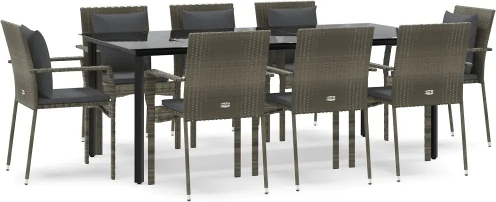 vidaXL 9-dielna sada záhradného nábytku, vankúše, čierno-sivý Pe ratan