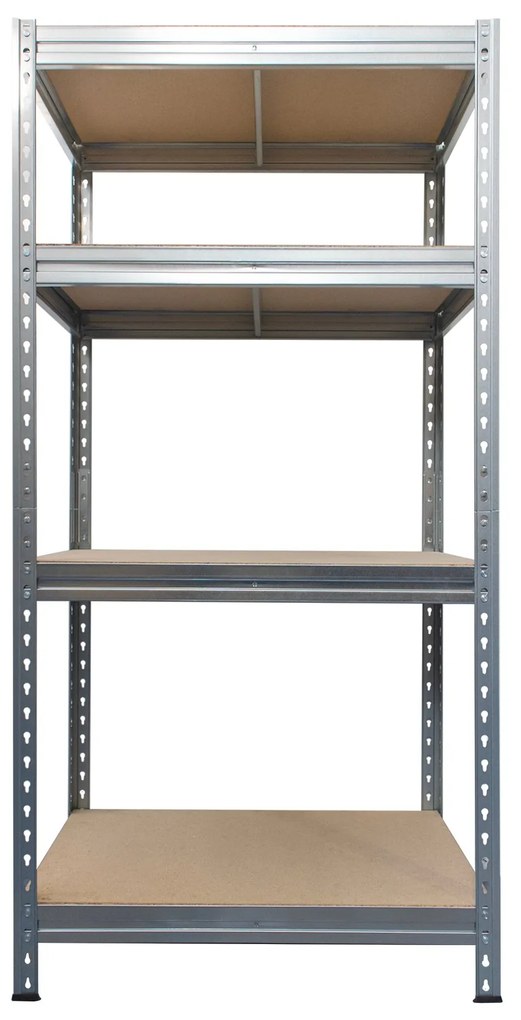 BULLRACK RIVET bezskrutkový kovový regál s drevenou DTD policou, 200x100x60 cm, 4 police, 450kg na policu, zinok