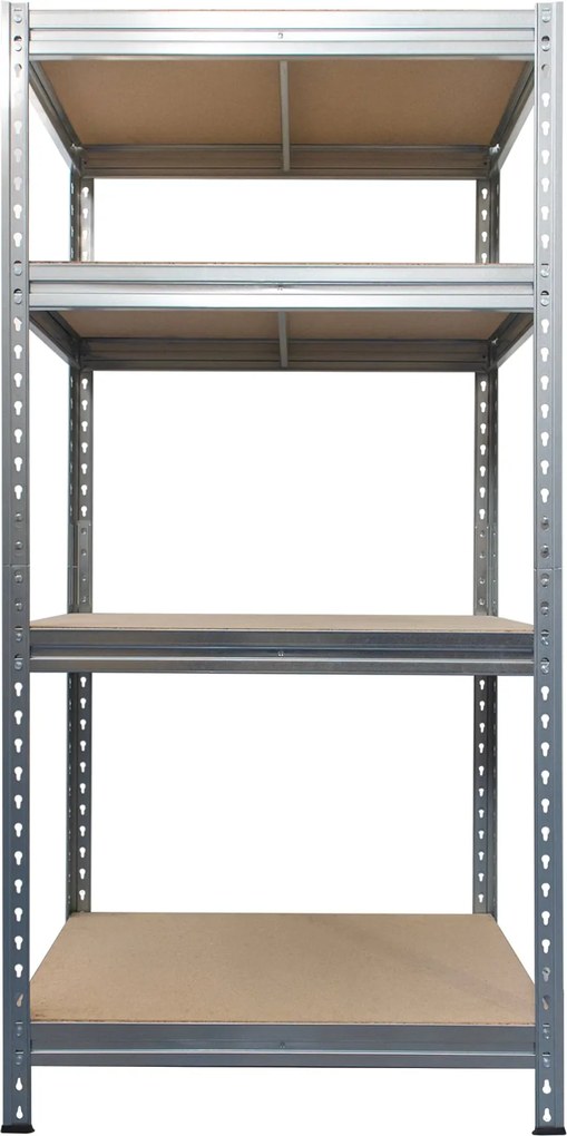 BULLRACK RIVET bezskrutkový kovový regál s drevenou DTD policou, 200x100x60 cm, 4 police, 450kg na policu, zinok