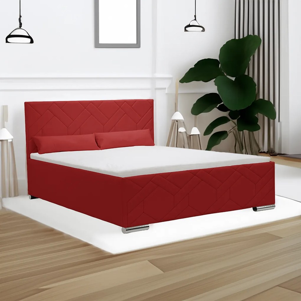 Čalúnená posteľ s úložným priestorom a matracom ECCO 180 x 200 cm Červená