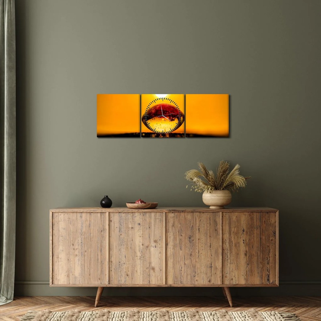 Obraz sklenené kvapky (s hodinami) (90x30 cm)