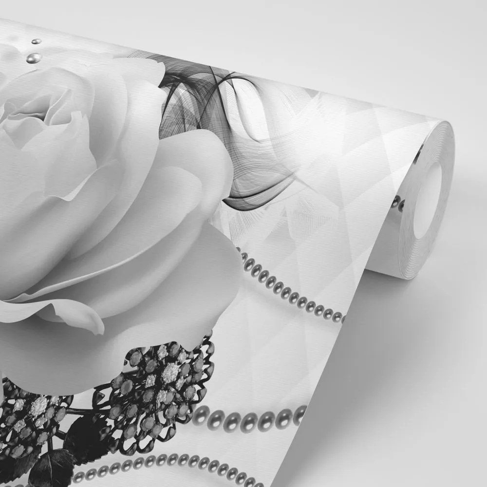 Samolepiaca tapeta čiernobiela ruža s abstrakciou - 150x100