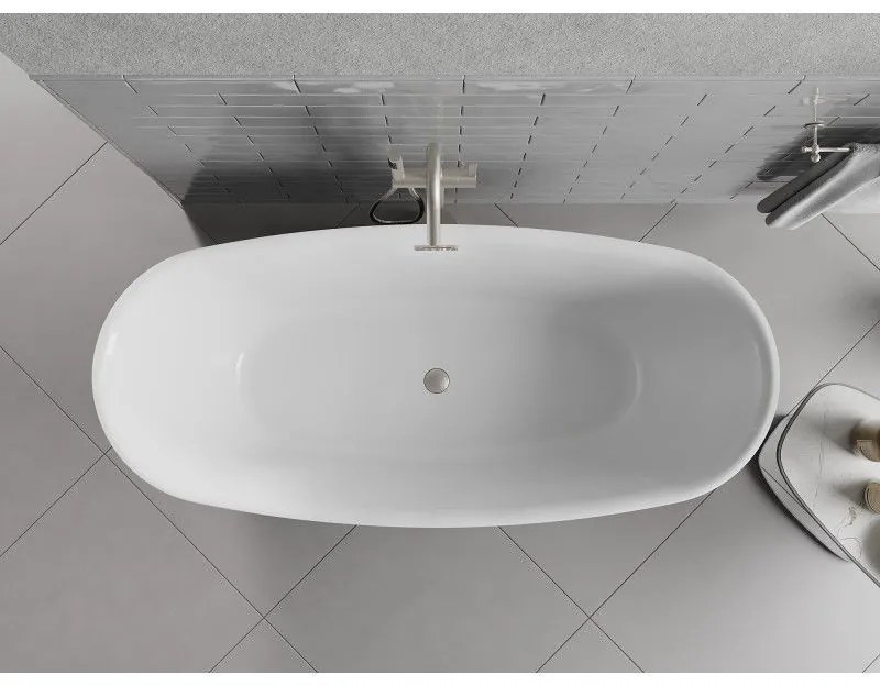 Mexen Luvo Slim, voľne stojaca vaňa 170 × 75 cm, biela-čierna, oceľový prepad, 52801707575-97