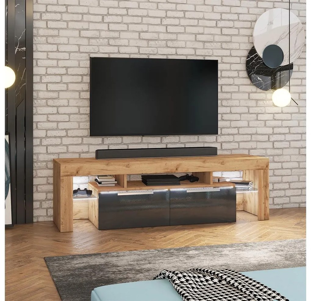 TV skrinka/stolík Vulcano  (dub lancaster + čierna). Akcia -21%. Vlastná spoľahlivá doprava až k Vám domov. 1098696