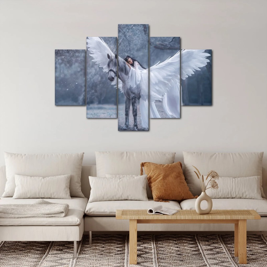 Obraz dievčaťa na jednorožcovi (150x105 cm)