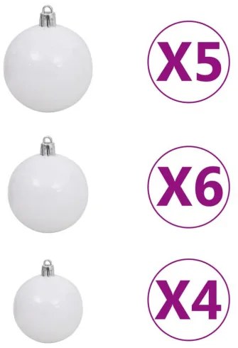 vidaXL Zasnežený umelý vianočný stromček s LED a súpravou gulí 180 cm PVC a PE-