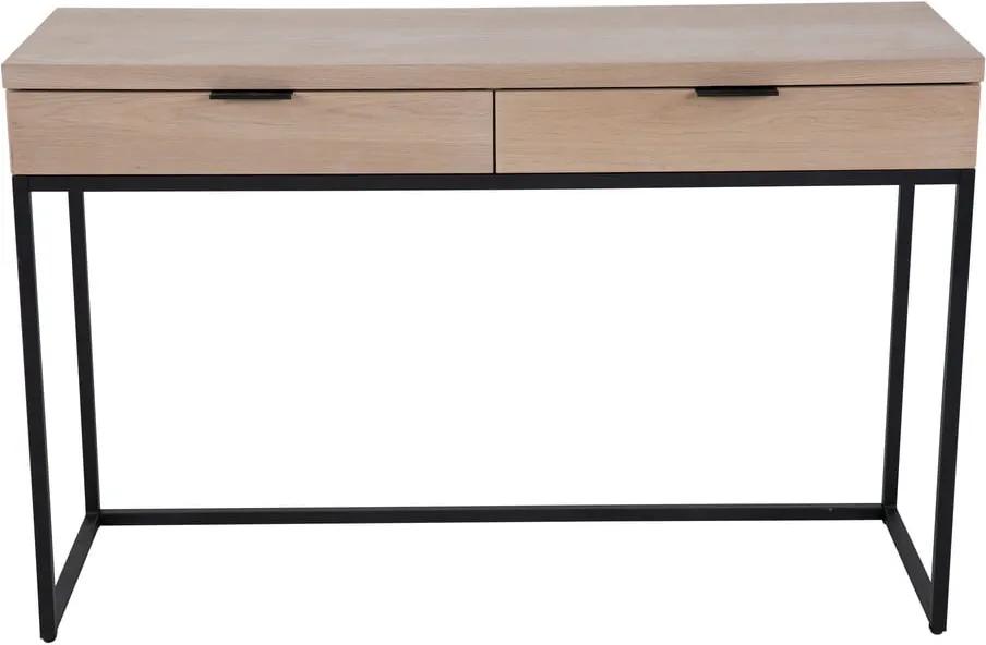 Konzolový stolík s 2 zásuvkami z jaseňového dreva a kovovou konštrukciou Canett Cara, dĺžka 120 cm