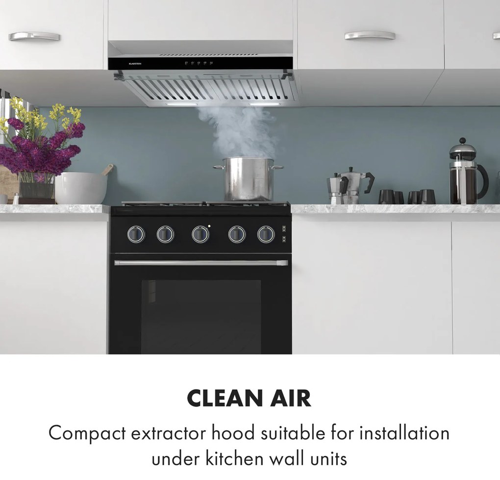 Klarstein Corvette Americana, digestor, 60 cm, podskrinkový, 306 m³/h, nehrdzavejúca oceľ, čierny