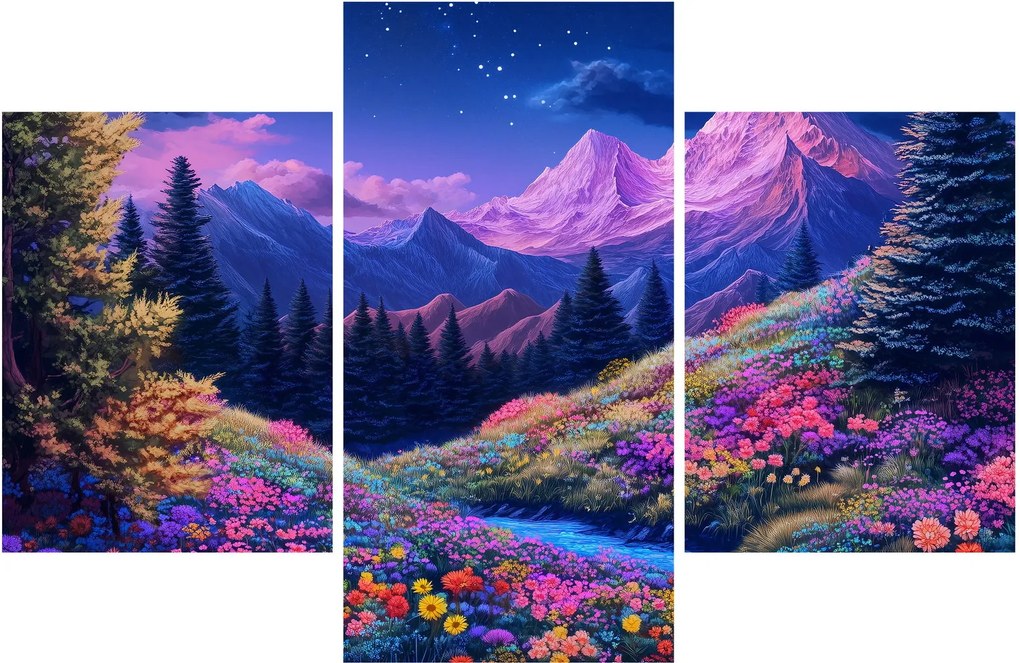 Obraz - Fialová krajina pri úplnku (90x60 cm)