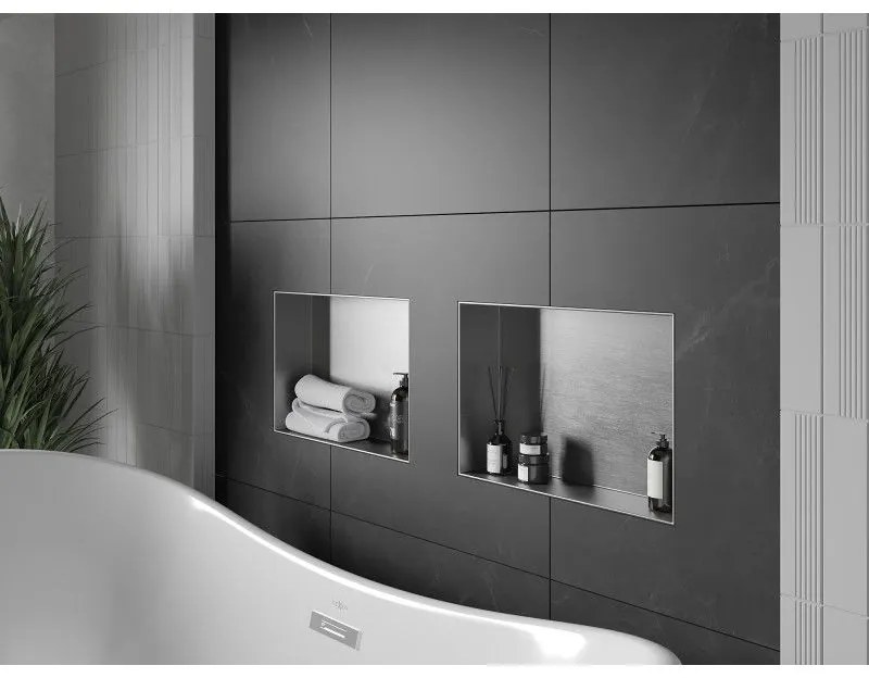 Mexen X-Wall-NR, polička na zapustenie pod obklad bez goliera 45 x 30 cm, oceľová, 1911453010