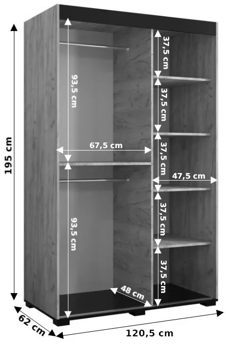 Šatníková skriňa 120 cm Bernard T3 (dub craft zlatý + čierna). Vlastná spoľahlivá doprava až k Vám domov. 1063515