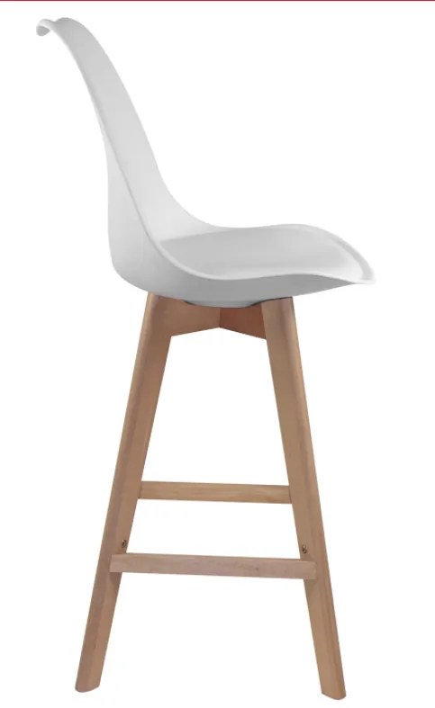 Barová stolička QUATRO — plast/masív buk, biela