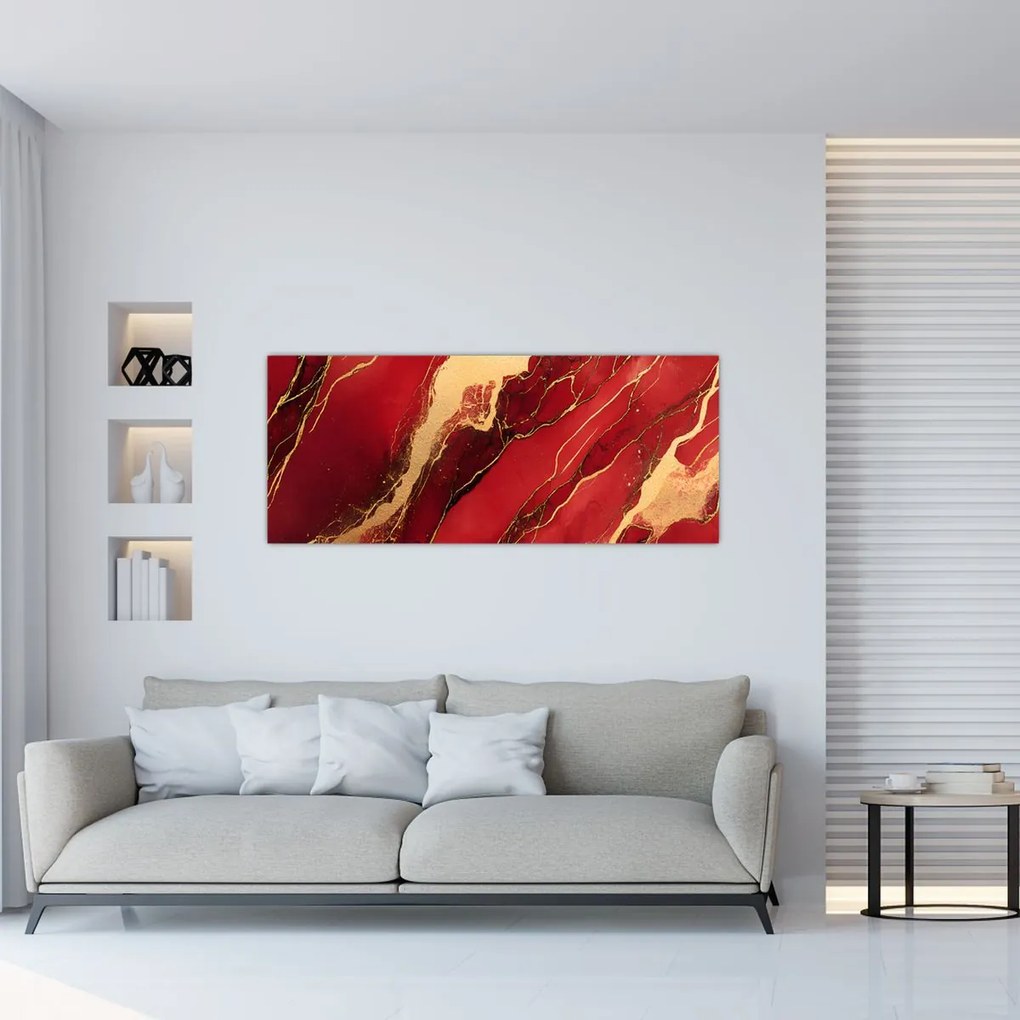 Obraz - Červeno-zlatý mramor (120x50 cm)