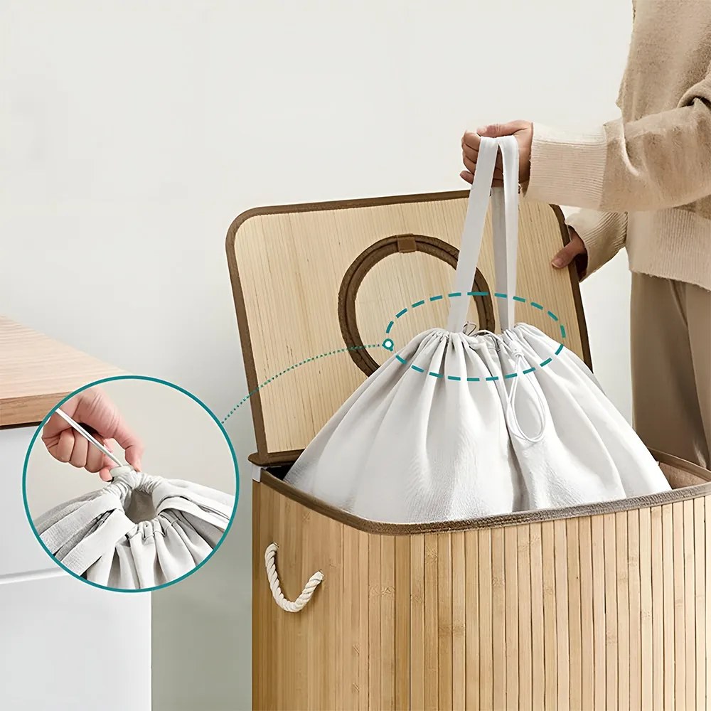 Bambusový kôš na bielizeň s vyberateľnou sieťkou