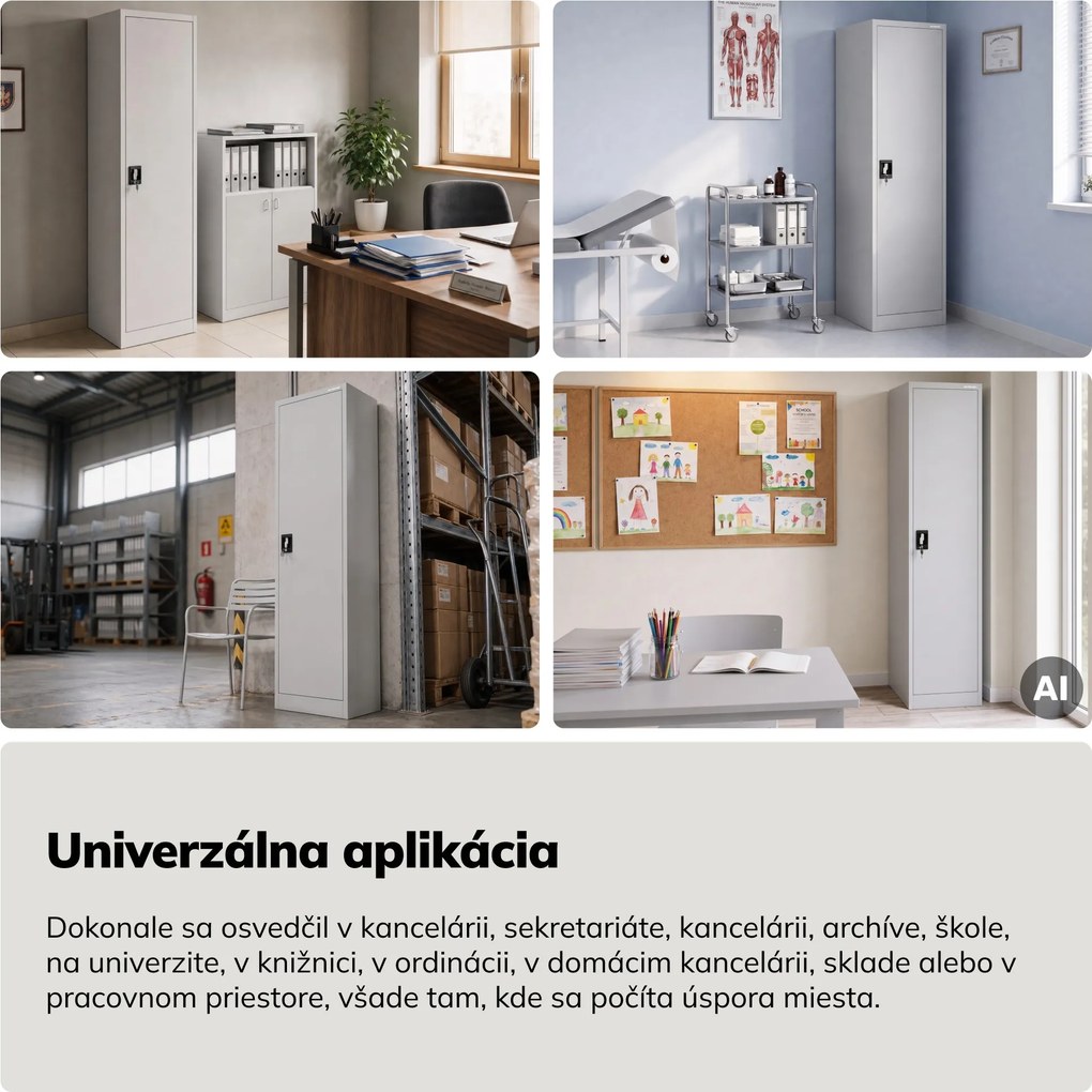 Kartotéková skriňa na spisy uzamykateľná na kľúč vysoká sivá, 450x2200x400 mm: ALEX H2200