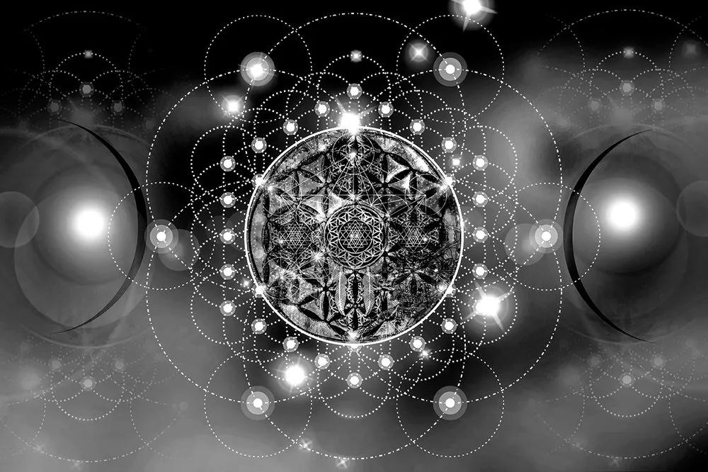 Samolepiaca tapeta čiernobiela Mandala v kúzelnom prevedení
