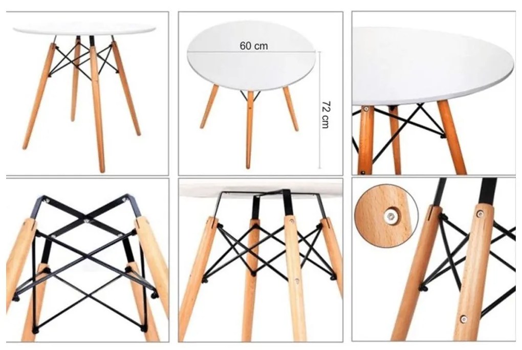 Jedálenský stôl, biela/buk, priemer 60 cm, GAMIN NEW 60