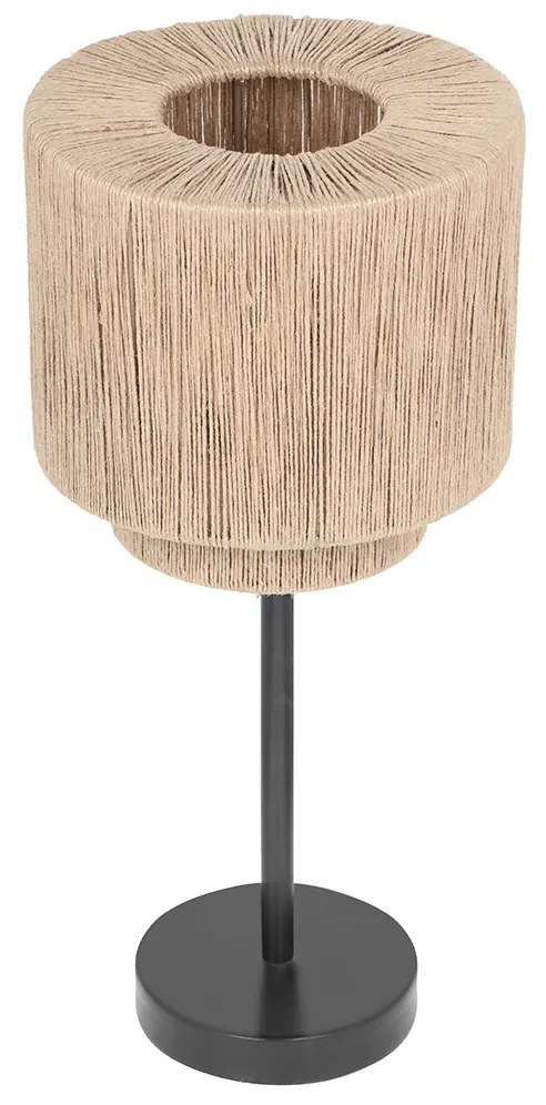 Japandi stolná lampa čierna s hnedým lanom - Smilla