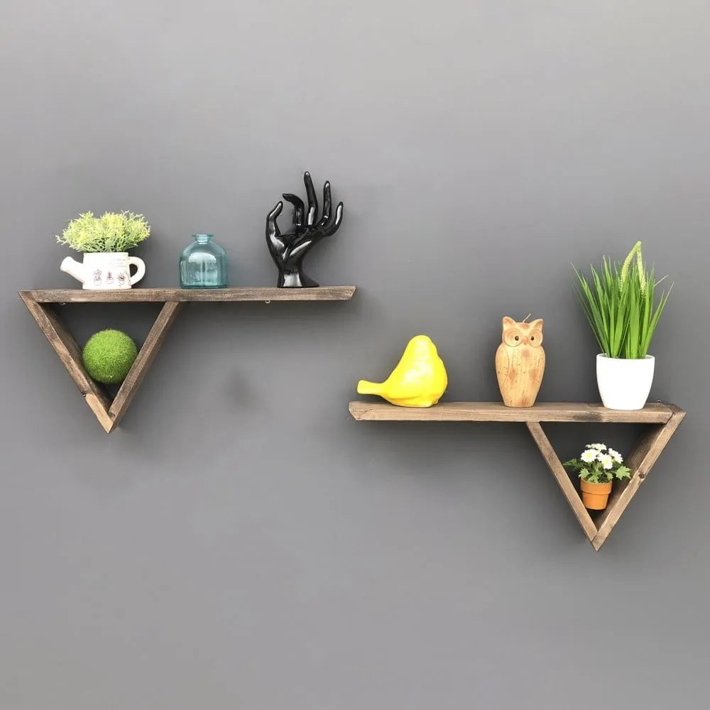 Sada 2 drevených nástenných políc Triangles