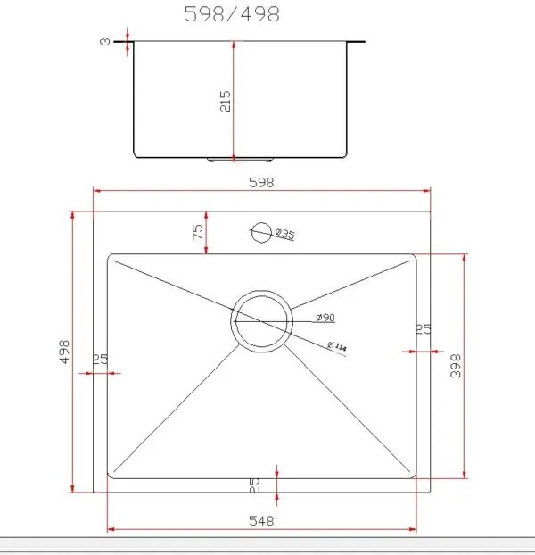 Gamma Gamma, 1-komorový oceľový drez 600x500x210 mm, zlatá matná, GMA-S6050-GD