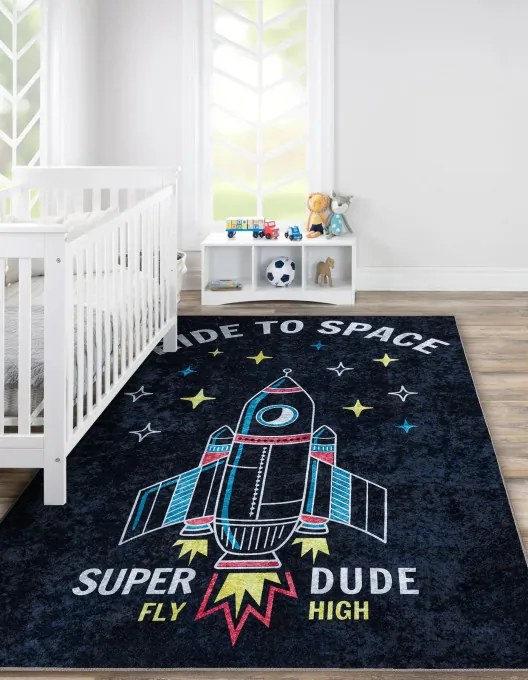 Koberec JUNIOR 52069.801 vesmír / raketa, čierny