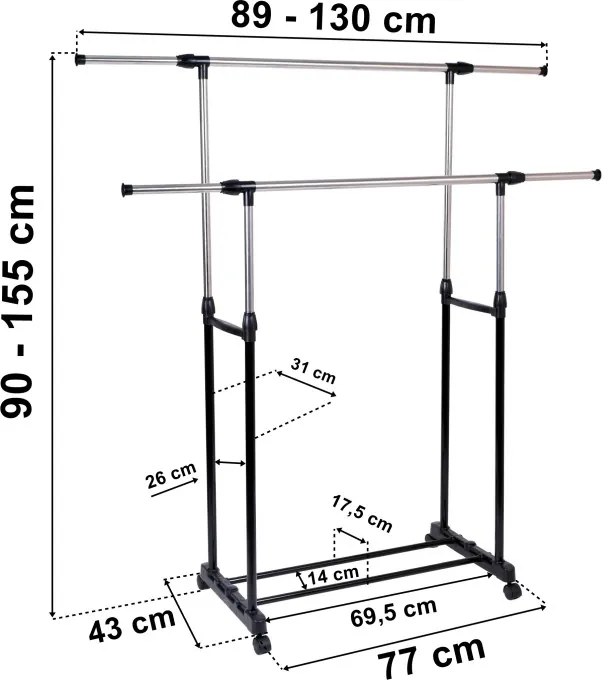 Vešiakový stojan na kolieskach TIMI čierny